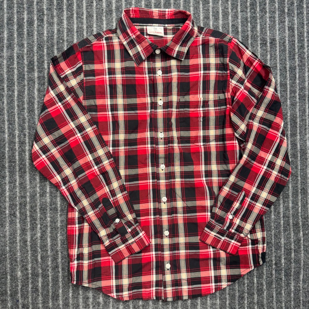 Hanna Andersson Boys Shirt Red Black White Plaid Long Sleeve Button Down 100C